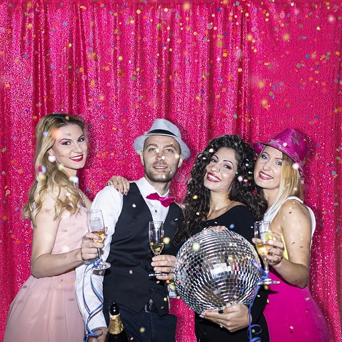 PartyDelight Hot Pink Sequin Backdrop 10x10ft - High Density 3mm Shimmer Sequin Background with 4-Inch Rod Pocket, Sparkly Photography Curtain for Stage, Gala & Large Event Decoration