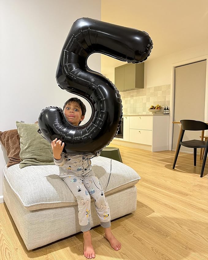40 Inch Black Number 8 Balloon, Giant 8 Number Balloons for 8th Birthday Decorations, Party Supplies for Baby Boy Girl, Black Party Decor