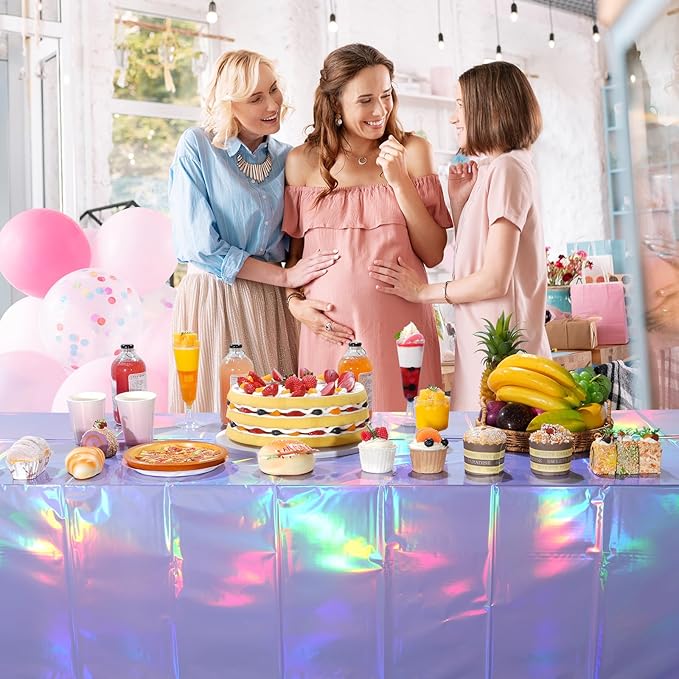 3 Pack Iridescent Light Purple Tablecloth for Parties, Pastel Purple Holographic Plastic Table Cover, Disposable Laser Purple Table Cloth for Birthday Wedding Baby Shower Party Decorations, 54x108Inch