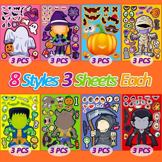 Halloween Stickers for Kids, DIY Crafts Halloween Goodie Bag Stuffers, Party Games Activities Pumpkin Stickers Party Favors Decorations Supplies