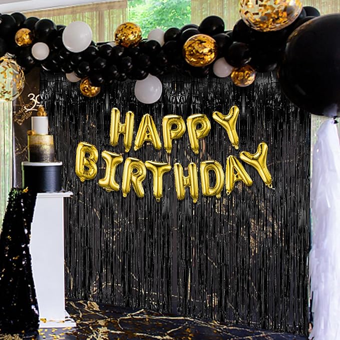 10 Pack Black Party Streamers Backdrop Tinsel Foil Fringe Curtains Halloween Birthday Party Decorations Graduation Wizard Party Supplies