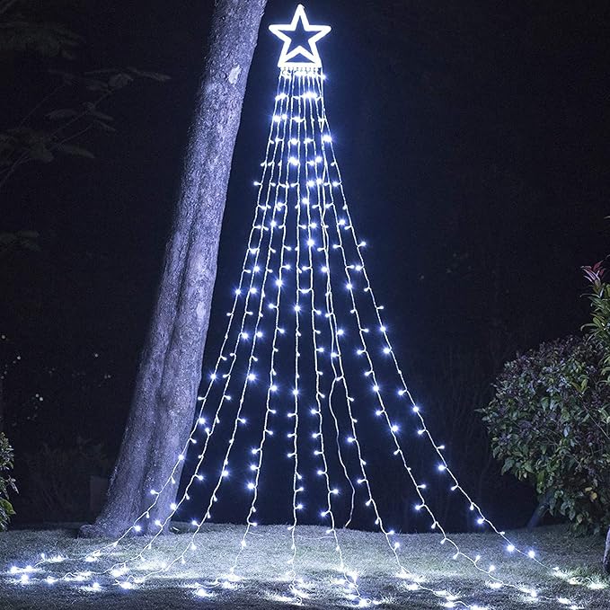 FUNIAO (Upgraded Christmas Decoration Outdoor Star String Lights, 320 LED Christmas Tree Topper Lights with 12" Lighted Star for Halloween Christmas New Year Holiday Garden Yard (White)
