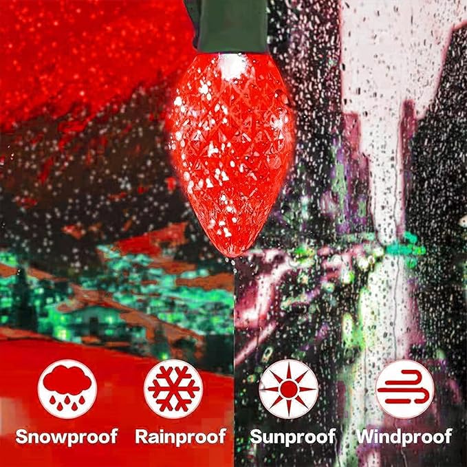 KAQ 2PK 100LED Red and Green C9 Christmas Lights Waterproof Indoor Outdoor, Extendable 98FT String Lights Plug in with 13 Lighting Modes, C9 Christmas Decorations for Party Patio, Outside Yard Decor