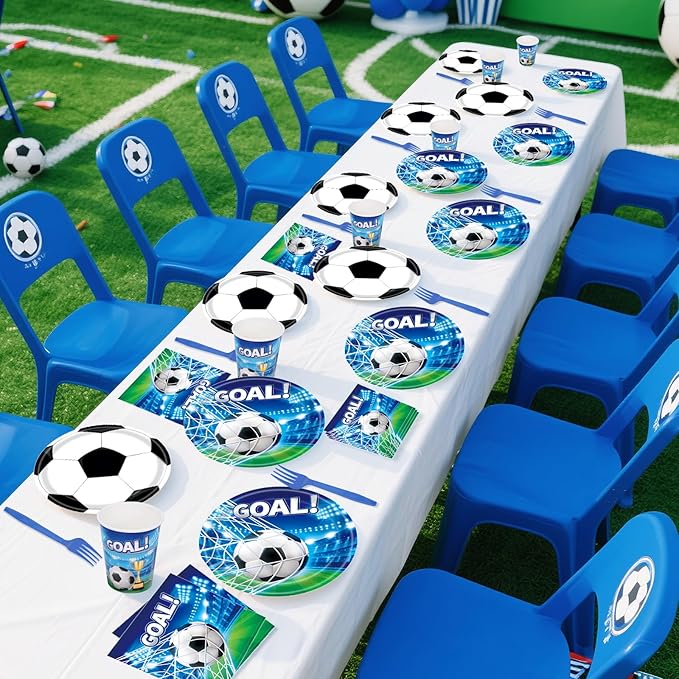REDWORD Soccer Party Decorations, 120Pcs Soccer Birthday Party Supplies-Serves 24 with Soccers Plates Cups and Napkins for Sports Boy's Birthday Decorations