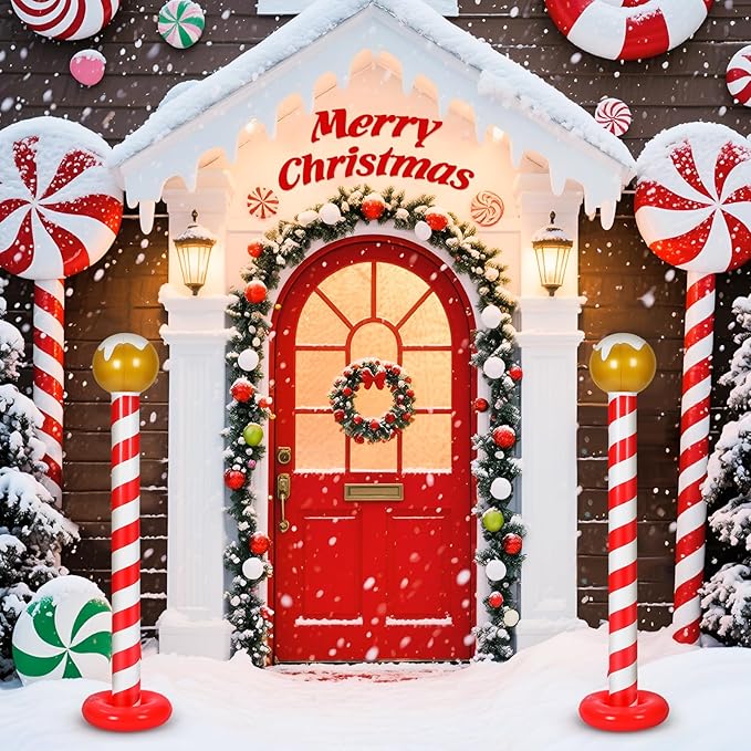 2 Pcs Christmas Inflatable Outdoor Decorations 4.3 ft Christmas North Pole Inflatable Column Decoration for Winter Xmas Lawn Yard Garden Home Decor