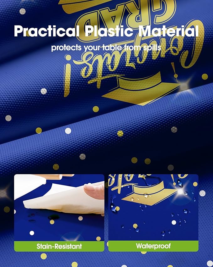Pureegg Graduation Decorations 2026 Plastic Tablecloth Disposable 6 Pack, Class of 2026 Table Cover 54 x 108 Inch, Rectangle White Plastic Table Cloth for Party, Picnic, Graduation Blue