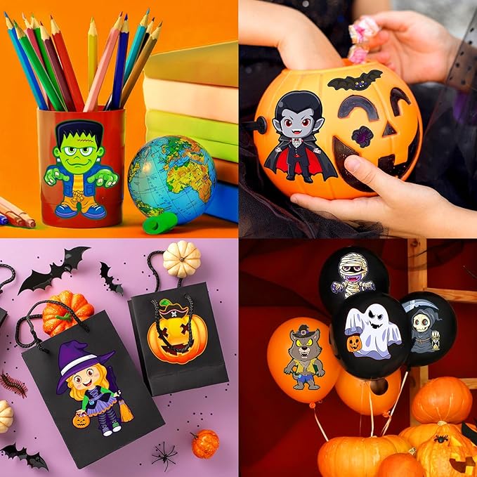 Halloween Stickers for Kids, DIY Crafts Halloween Goodie Bag Stuffers, Party Games Activities Pumpkin Stickers Party Favors Decorations Supplies