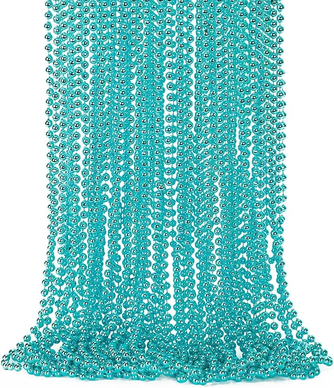 50PCS Mardi Gras Beads, Metallic Blue Bead Necklace Party Favors, 33" Mardi Gras Necklace Stuff, Festival Parade Throw Accessories for Wedding Birthday Gender Reveal Party Supplies Decor