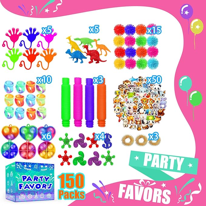 Party Favors for Kids 8-12 4-8, 150-Pack Fidget Toys Bulk, Treasure Box Toys for Classroom, Stocking Stuffers Goodie Bags, Classroom Prizes, Birthday Holiday for Boys Girls
