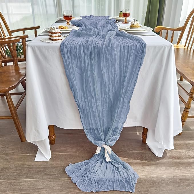 IVAPUPU 6 Pcs Cheesecloth Table Runner - 10ft Dusty Blue Easter Spring Boho Gauze Cheese Cloth Table Runners for Baby Shower Decoration Wedding Party Garden Farmhouse Decor