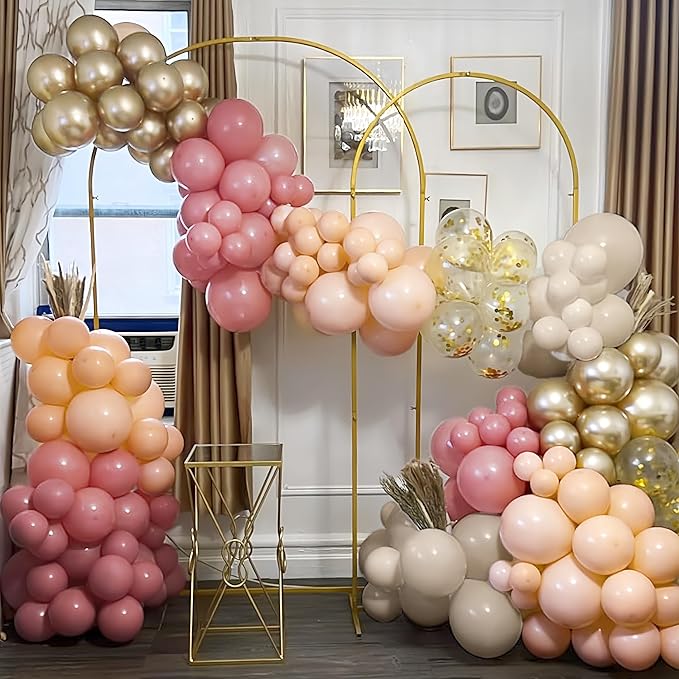 Retro Pink Beige Balloons Set, 12 Inch Dusty Pink Balloons Pink Gold Party Balloons Dark Gold Latex Balloons Boho Style Blush Pink Sand White Balloon for Baby Shower Girl Birthday Bridal Supplies
