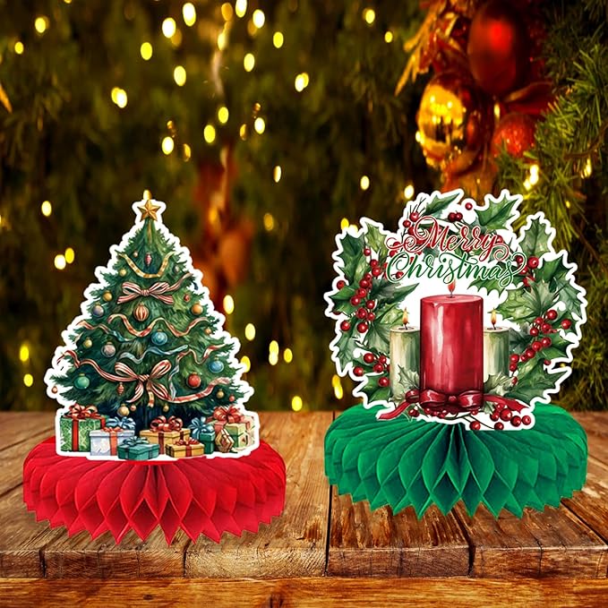 Christmas Table Decorations Christmas Honeycomb Table Centerpieces for Christmas Party Decorations, 9 Pcs