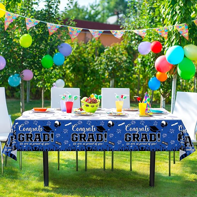 12 Pack Graduation Tablecloth Party Decorations, Class of 2026 Congrats Grad Plastic Tablecover Party Supplies, Blue Rectangle Graduation Table Decorations for College High School Party, 54 x 108 Inch