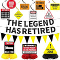 Roetyce Retirement Decorations Men Women, Caution Happy Retirement Banner Hanging Swirls Centerpieces Kit, Funny Legend Retired Party Supplies Backdrop for Coworker Family