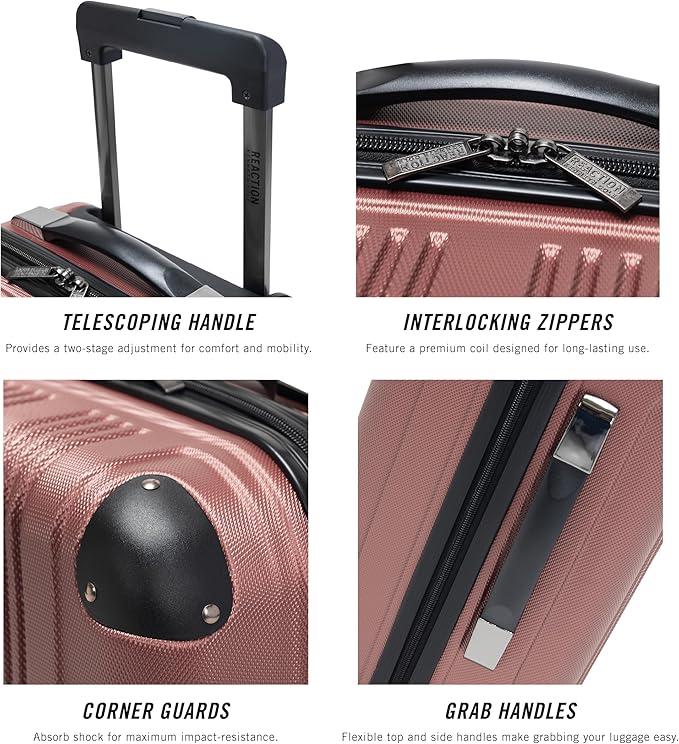 Kenneth Cole REACTION Out of Bounds Lightweight Hardshell 4-Wheel Spinner Luggage, Rose Gold, 3-Piece Set (20", 24", & 28")