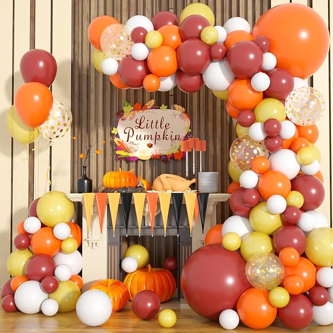 Fall Balloons Arch Garland Kit, Orange Burgundy Gold Confetti Fall Party Balloons, for Halloween Falls Birthday Party Little Pumpkin Baby Shower Decorations Autumn Thanksgiving Friendsgiving Supplies