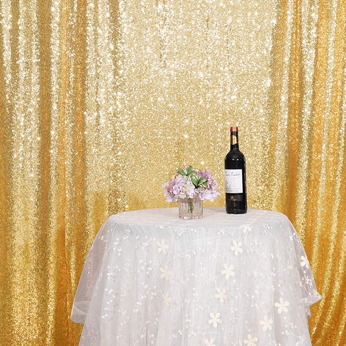 Juya Delight 7ft x 7ft New Gold Sequin Photography Backdrop Curtain for Party Banquet Festival Wedding Anniversary Exhibition