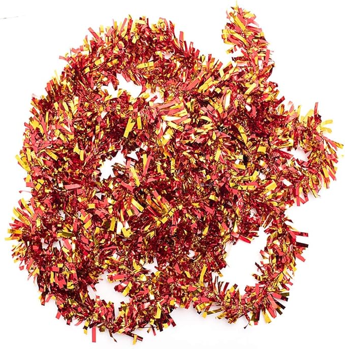 Anderson's Metallic Red & Gold Sparkle Glitter Tinsel Twist Garland, 25ft Holiday Decoration, Christmas Tree Trim, Parade Float Decor, Party Supplies, Graduation, Indoor/Outdoor Event Garland