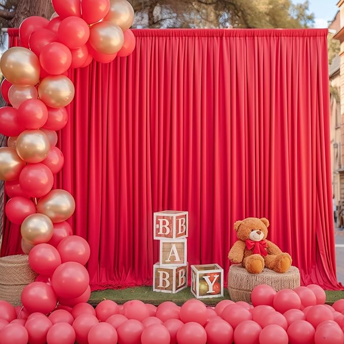 40x10FT Red Backdrop Curtains for Wedding Christmas, Wrinkle Free Polyester Photography Backdrop Drapes for Wedding Baby Shower Birthday Parties Stage Background Stand Decorations 4x10ft,10 Panels
