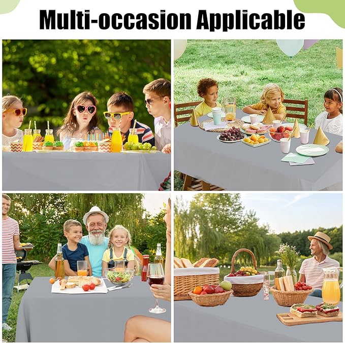 Smiry Disposable Table Cloth - 10 Pack, 54 x 108 Inch Waterproof Rectangle Tablecloths for Parties, Decorative Plastic Table Cover, Leakproof & Sturdy, Grey