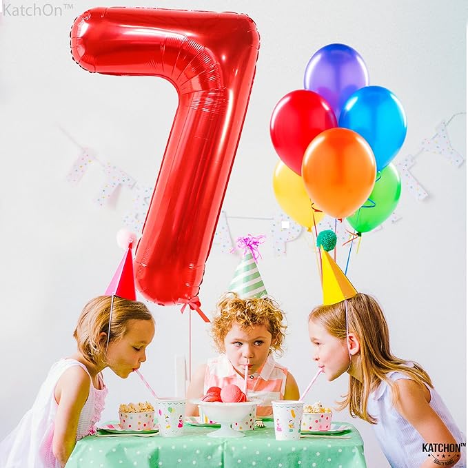 KatchOn, Giant Red Number 7 Balloon - 40 Inch | 7th Birthday Balloon for 7th Birthday Decorations | 7 Balloon number for Birthday | Seven Number | Number Balloons for Anniversary Decorations