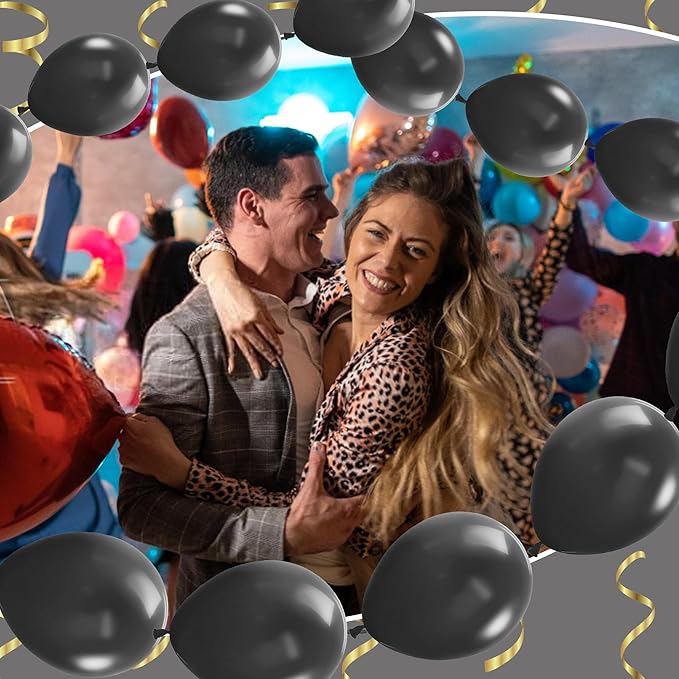 Link Balloons 12 Inch - 100 Pcs Quick Link Balloon Latex Linking Balloons Connected Linkable Balloon Birthday Wedding Party Decorations(Black-)