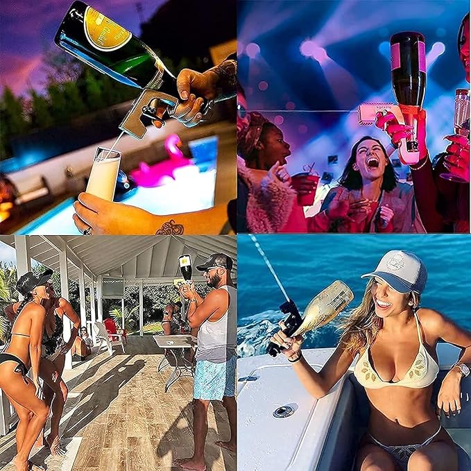 UPOFI Champagne Gun，Champagne Gun for Parties - Lightweight Plastic Sprayer with Adjustable rubber plug，Portable &Safe Beer Shooter for Birthdays, Weddings，Easy Clean & Reusable(Gold)