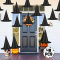 48 PCS Halloween Witches Hat, Black Witch Hat Hanging Halloween Decorations Floating Witches Hats Witch Costume Accessories Wizard Hats with 1312 FT Nylon Cord Indoor Outdoor Home Yard Decorations