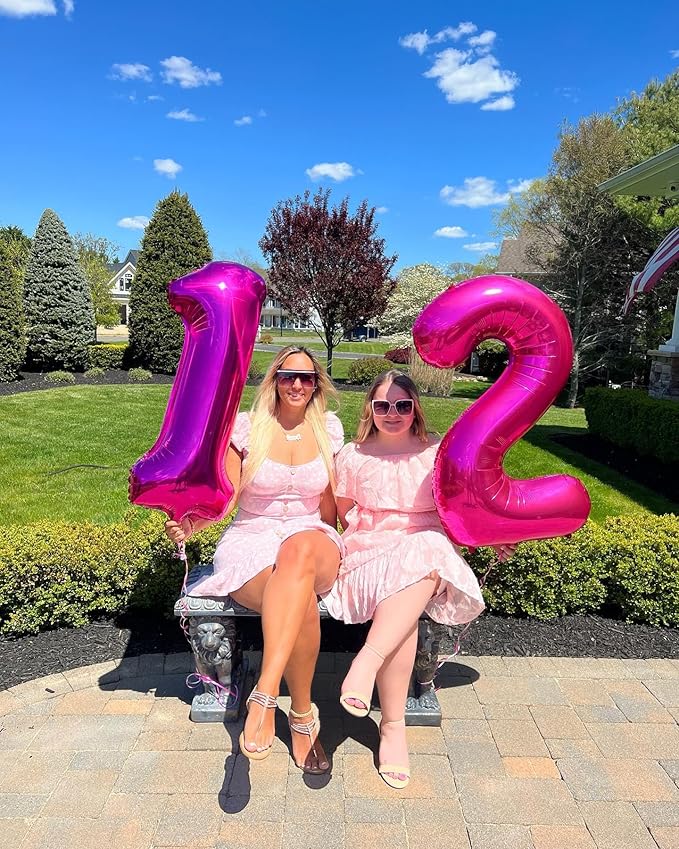 Hot Pink Number 12 Balloons 40 inch, 12 Number Balloons, 12th Birthday Decorations for Girls 12 Year Old Hot Pink Party Supplies