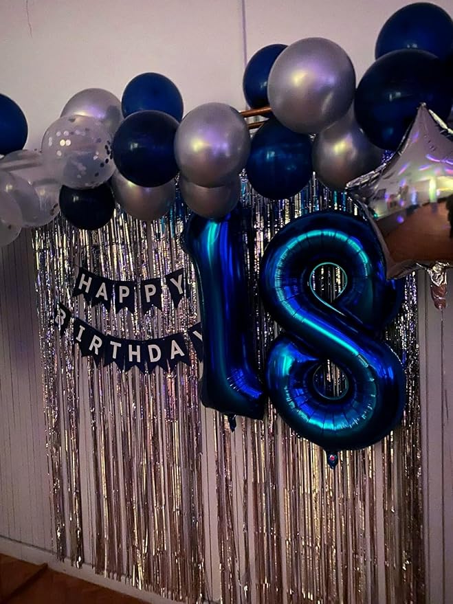 Night Blue Foil Number 8 Balloon 40 Inch, Helium Mylar Eight Number 8 18 28 38 48 58 80 88 Birthday Balloons, 8th Night Blue Women Men Wedding Anniversary, Graduations Party Supplies