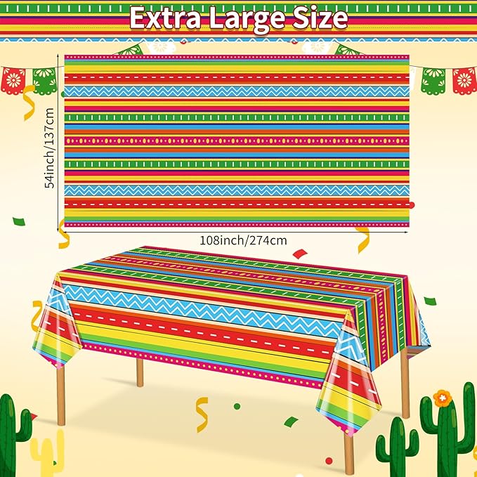 Hxezoc Cinco De Mayo Printed Tablecloths, 54 x 108 Inch Disposable Plastic Table Cover for Mexican Holiday Decorations Outdoor Indoor Party Supplies