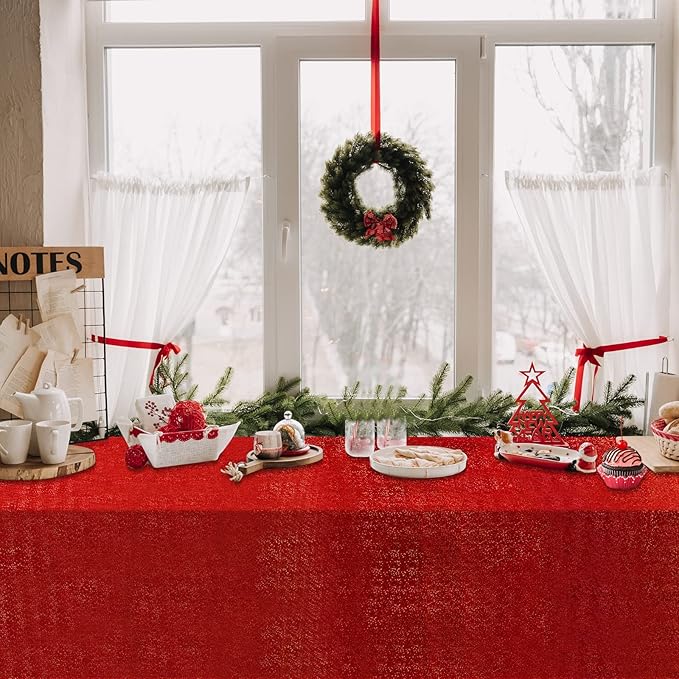 4Pack Iridescence Red Plastic Tablecloths Shiny Disposable Laser Rectangle Table Covers Holographic Foil Tablecloth Iridescent Party Decoration Birthday Bridal Christmas Lunar New Year 54" x 108"(Red)