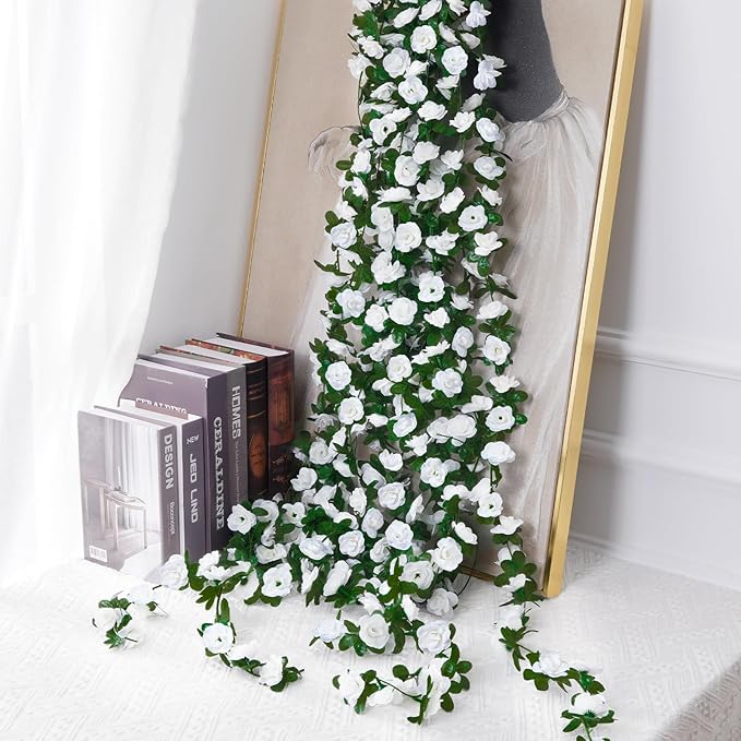 BLEUM CADE 5Pcs 41Ft Flower Garland Artificial Rose Vines for Bedroom, Cute Fake Hanging Flower Vines Floral Garland Decorations for Wedding Party Wall Room Decor Aesthetic