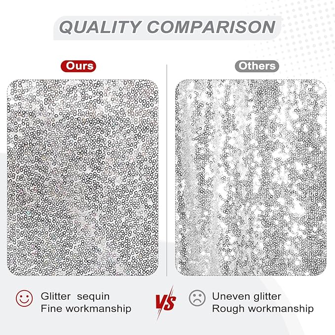 PartyDelight Silver Sequin Backdrop 6x7ft - High Density 3mm Shimmer Sequin Background with 4-Inch Rod Pocket, Sparkly Photography Curtain for Birthday, Disco, TikTok & Live Decor