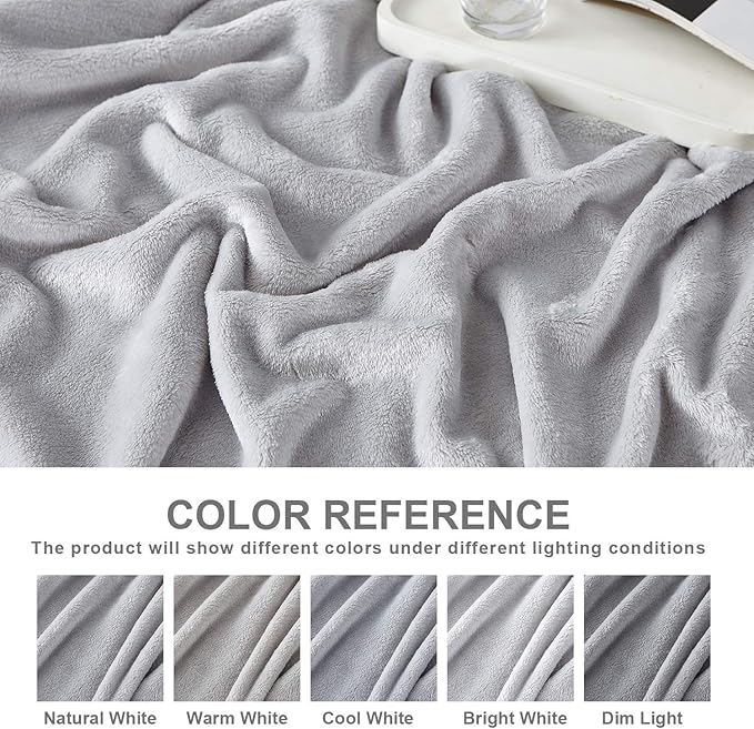 Hansleep Fleece Light Grey Twin Blanket, Super Soft Flannel Fuzzy Plush Cozy Blanket for All Seasons, Light Grey, Twin 60x80 Inches