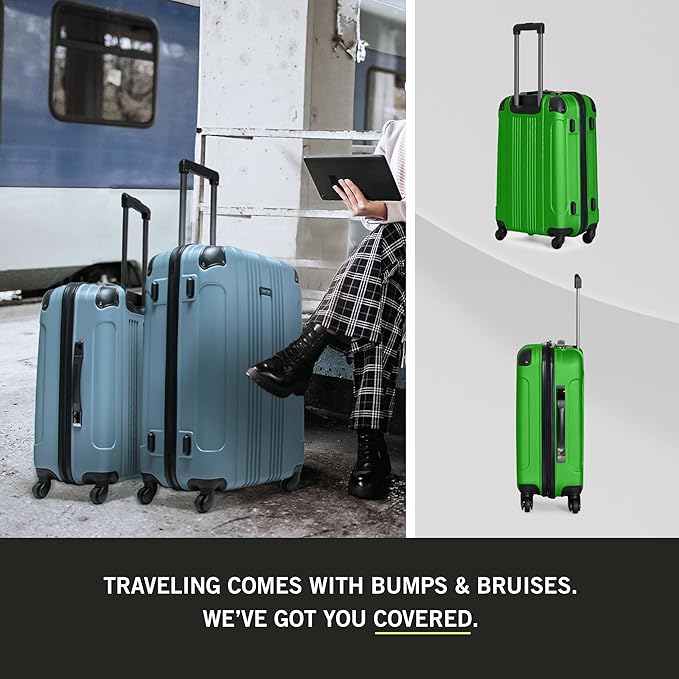Kenneth Cole REACTION Out of Bounds Lightweight Hardshell 4-Wheel Spinner Luggage, Kelly Green, 28-Inch Checked