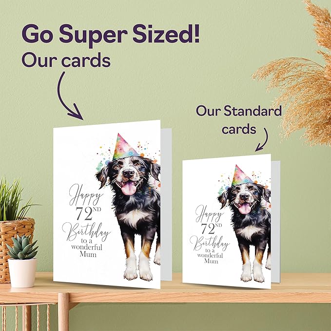 72nd Birthday Cards for Mum - Party Dog - Happy Birthday Card for 72 Year Old Mum from Daughter Son, 5x7 Inch Bday Woman Women Her Greeting Cards Gift for Mum Birthday Gifts