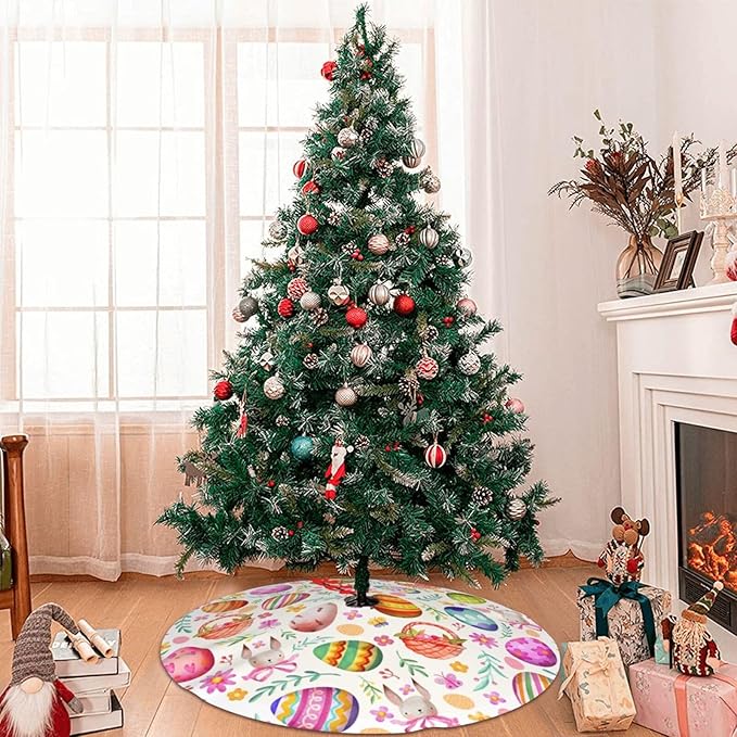 Easter Eggs Bunny Tree Skirt Xmas Tree Mat Christmas Tree Ornaments Decorations Holiday Party Indoor Outdoor 36"