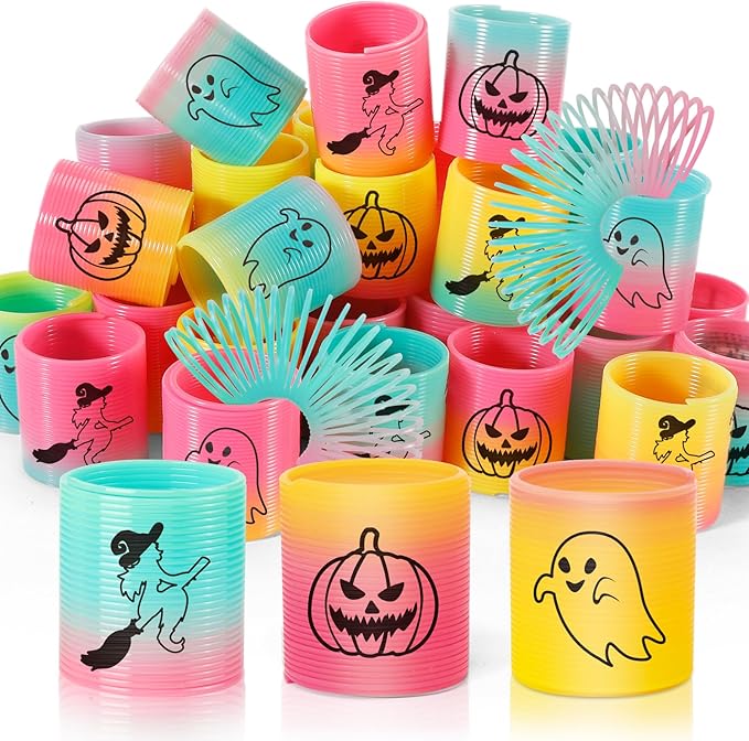 36 Packs Spring Rainbow Magic Fidget Stress Coil Mini Springs Bulk Toys Party Favor Birthday Carnival Prize Goodie Bag Stuffers For Kids Boys Girls (Halloween)
