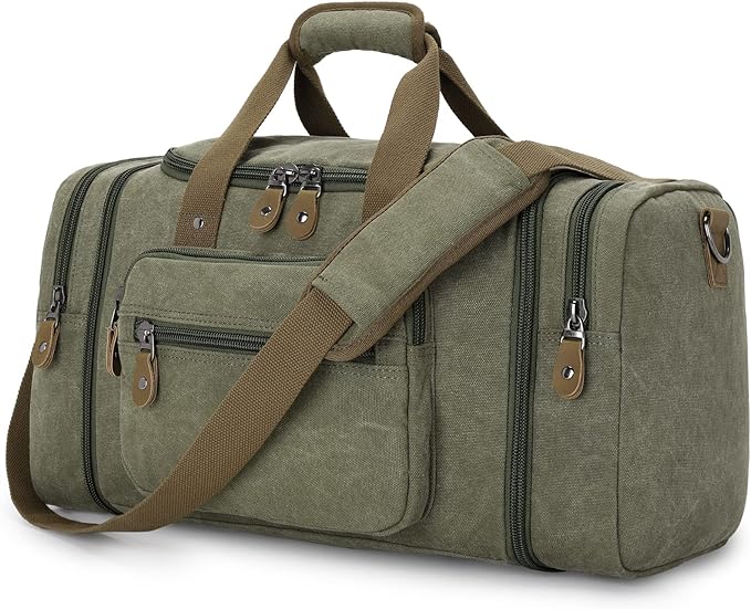 Gonex Canvas Duffle Bag for Travel 60L Duffel Overnight Weekender Bag (Army Green)