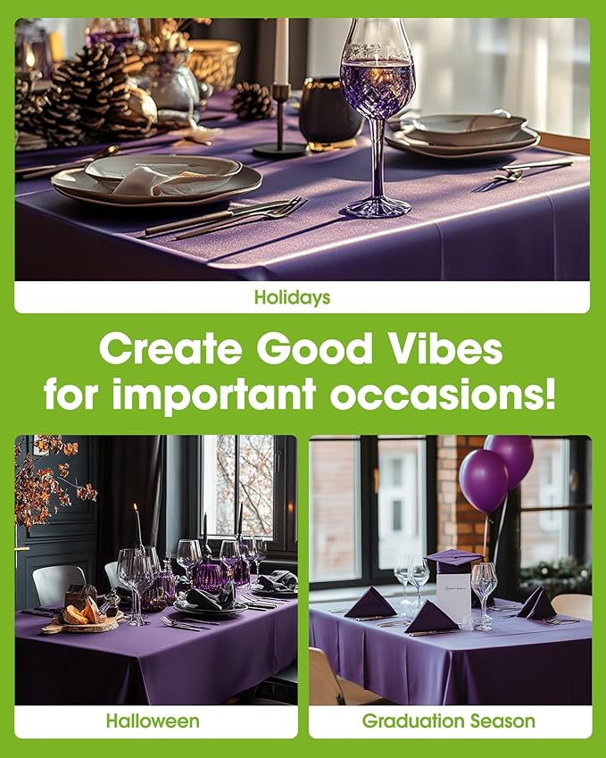 Pureegg Plastic Table Cloth Disposable 12 Pack, 54 x 108 Inch Table Cloths, Graduation Decorations Class of 2026, Graduation Party Tablecloths, Rectangle, Plastic Cover, Leakproof & Sturdy, Purple