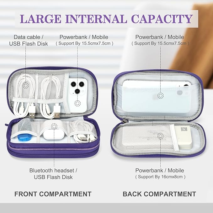 FYY Travel Cable Organizer Pouch Electronic Accessories Carry Case Portable Waterproof Double Layers All-in-One Storage Bag for Cord, Charger, Phone, Earphone Dark Purple