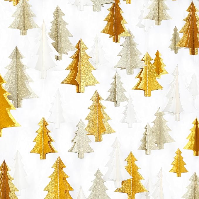White Gold Christmas-Tree Party-Decorations Garland - 25 Ft Hanging Birthday Paper Streamers Banner,Wedding Baby Bridal Shower Bachelorette Decor Ouruola