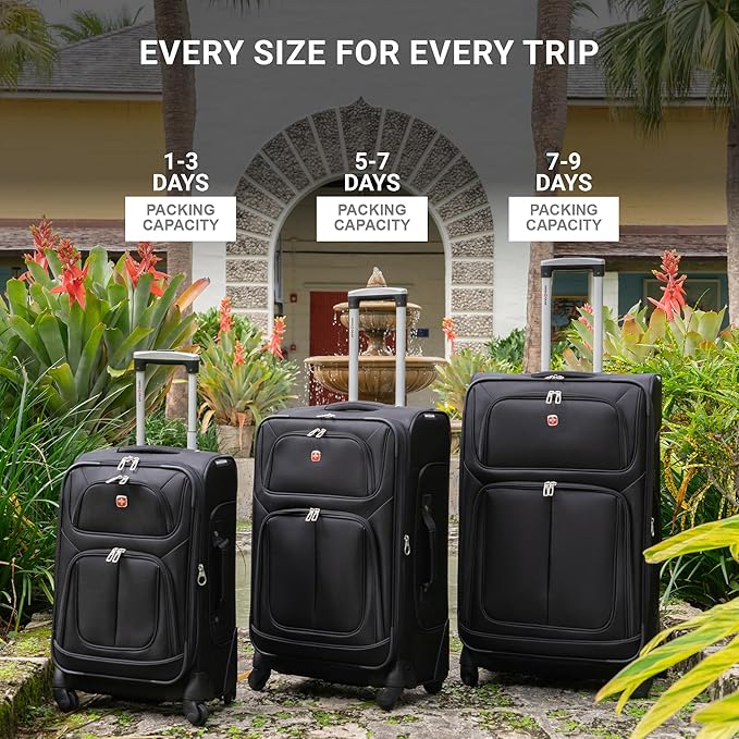 SWISSGEAR Sion Softside Expandable Spinner Luggage Durable Lightweight Travel Suitcase, Black, Carry-On 21-Inch