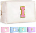 TOPEAST Preppy Makeup Bag, Cute Makeup Pouch PU Leather Waterproof Cosmetic Bag, Personalized Birthday Gifts for Mom Teacher Friends Bridesmaids Nurse, Trendy Stuff for Girls (Pearly White I)
