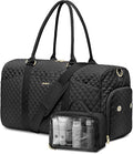 Women Weekender Travel Duffle Bag: Travel Duffel Overnight Bags with Shoe Compartment Large Carry on Tote with Toiletry Bag Weekend Traveling Yoga Gym Hospital Bag for Women with Wet Pocket Black