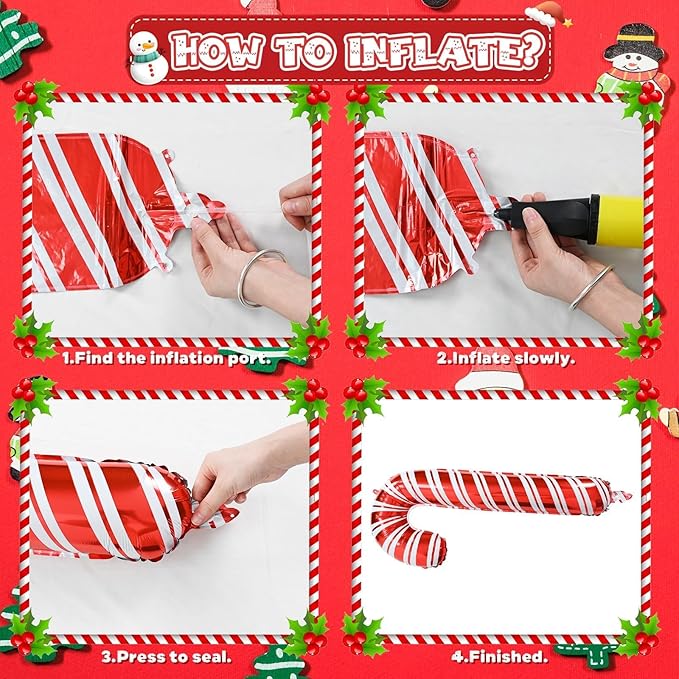 Christmas Balloon Garland, Red White Xmas Balloons Arch Kit with Foil Candy Cane Lollipop Balloons and Red White Star Mylar Balloon for Merry Christmas Party New Year Holiday Birthday Decorations