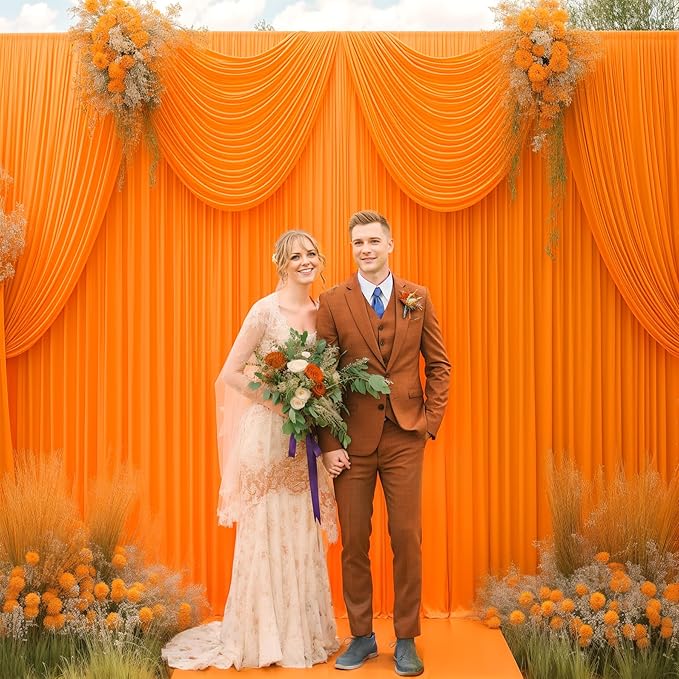 40x10FT Orange Backdrop Curtains for Wedding Parties, Wrinkle Free Polyester Photography Backdrop Drapes for Wedding Baby Shower Birthday Parties Stage Background Stand Decorations 4x10ft,10 Panels