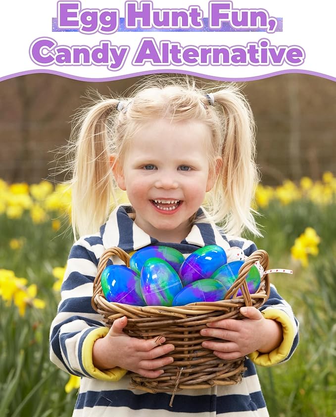 Greingways 5 Pack Prefilled Easter Eggs Galaxy Slime Toys, Teens Easters Basket Stuffers Egg Fillers, Easter Games Gift Party Favors Filled Egg for Kids Boys Girls Toddlers (Blue+Purple+Green)