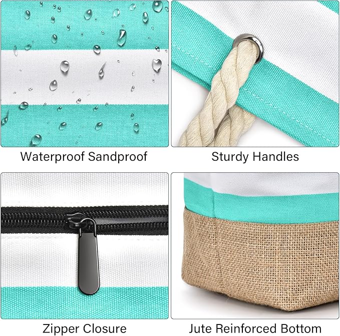 Becokan Beach Bags for Women Large Canvas Beach Tote Bag Beach Bags Waterproof Sandproof Swim Pool Bag Travel Essentials